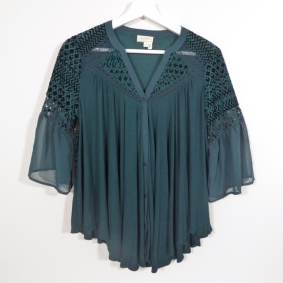 Meadow Rue Surya Green Velvet Burnout Top … - Picture 5 of 6